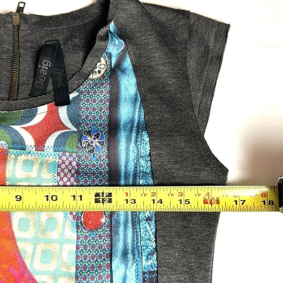 Desigual Patchwork Multicolor Front Sheath Cap Sleeve Fitted Mini Dress M - Picture 15 of 16